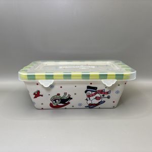 Temptations By Tara "Winter Whimsy" Snowman & Penguin 12 Oz Loaf Pan With Lid
